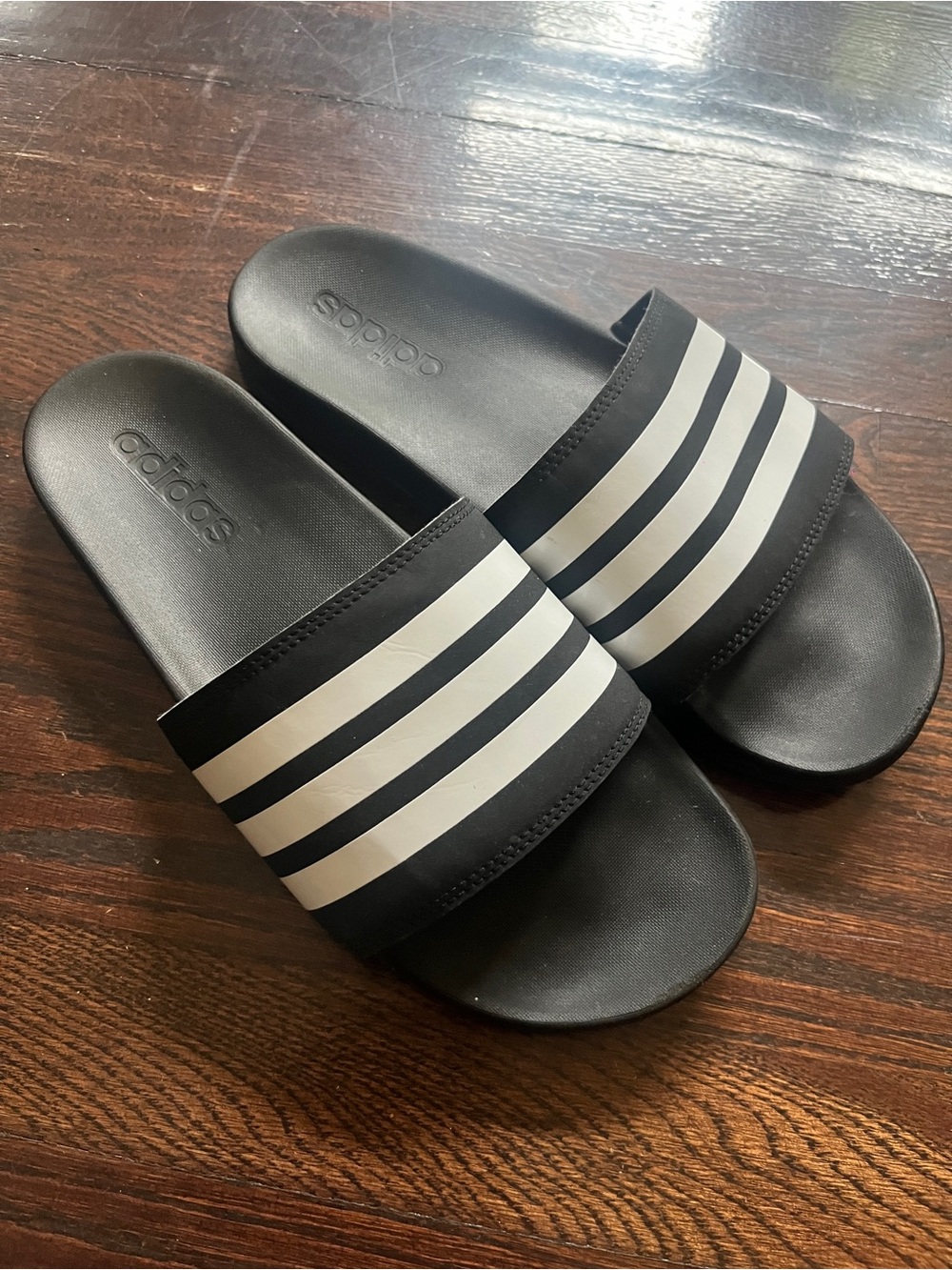 adidas Black and White Stripe Slide Sandals